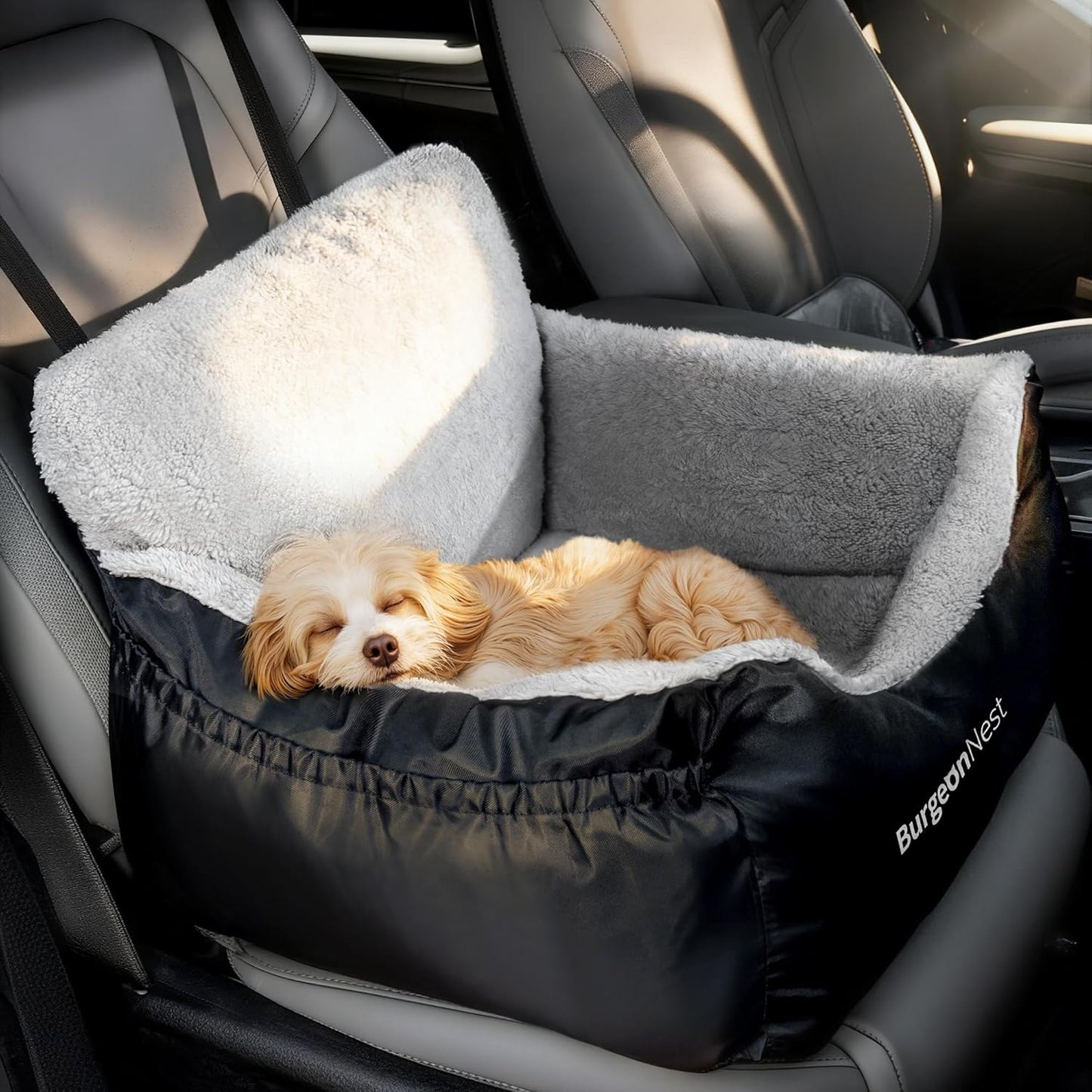 Dog Car Seat for Small Dogs, Soft Pet Car Travel Home Bed under 25 Lbs, Fully Detachable and Washable Cat Booster Carseats with Storage Pockets and Clip-On Leash Portable Carrier,Black